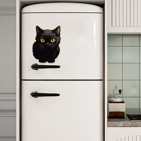 Cute Black Cat Wall Sticker PVC Waterproof Removable Animal Decal For Refrigerator Wardrobe Window Home Kitchen Decor