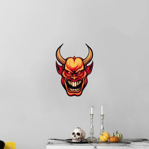 Halloween Horror Duivelskop Muursticker PVC Griezelig Satan Gezicht Sticker Voor Huis Feest Raam Deur Decoratie Rood Oranje