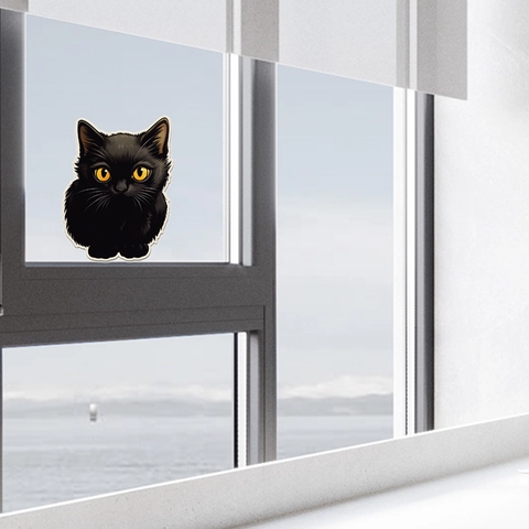 Cute Black Cat Wall Sticker PVC Waterproof Removable Animal Decal For Refrigerator Wardrobe Window Home Kitchen Decor