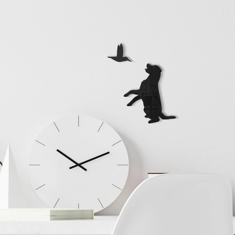 Adesivi Murali in Acrilico a Specchio Cane e Uccello Silhouette di Animali Minimalista Moderna per Soggiorno Camera da Letto