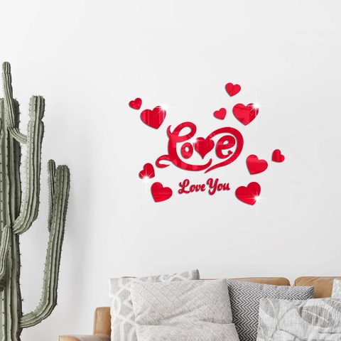 3D Mirror Acrylic Wall Stickers Love Heart Pattern Waterproof Self-Adhesive Decor For Bedroom Living Room Home Decoration