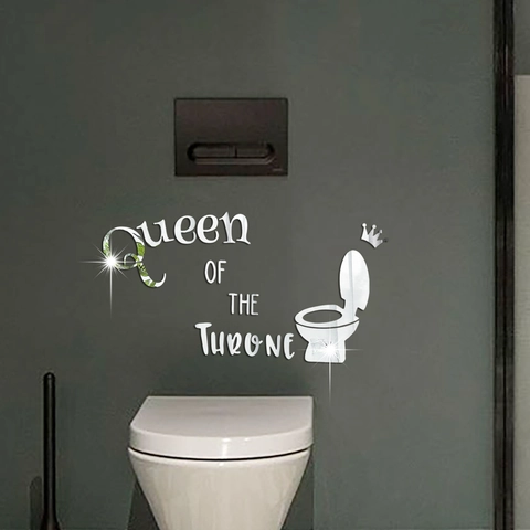 Pegatina de Pared Espejo Creativa Queen Of The Throne Impermeable Acrílico Baño Inodoro Decoración Corona Calcomanía