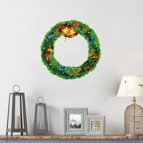 Christmas Wreath Wall Sticker PVC Waterproof Removable Door Window Decal Festive Decoration For Living Room Bedroom Home