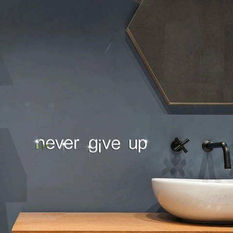Adesivo da Parete Specchio 3D Acrilico Never Give Up Citazione Ispiratrice Autoadesivo Murale Rimovibile per Soggiorno