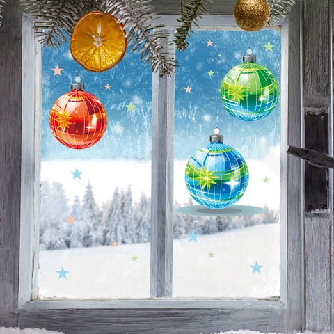 Pegatinas de Ventana de Bolas de Navidad PVC Autoadhesivas de Pared para Puerta de Vidrio Decoración Festiva Hogar