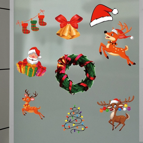 Pegatinas de Decoración de Navidad Papá Noel Reno PVC Ventana Calcomanías de Pared Diseño de Escena Festiva Para Hogar Tienda Decoración