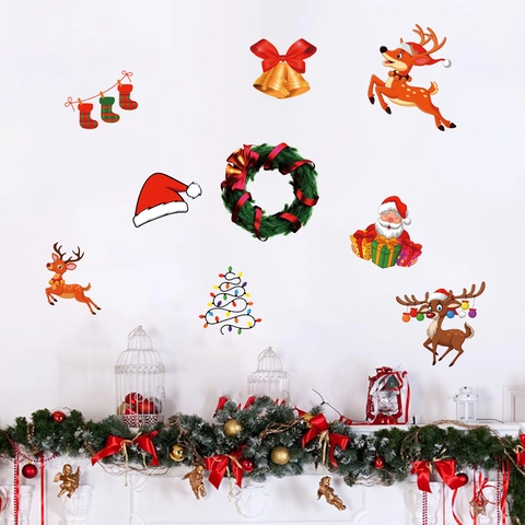 Pegatinas de Decoración de Navidad Papá Noel Reno PVC Ventana Calcomanías de Pared Diseño de Escena Festiva Para Hogar Tienda Decoración