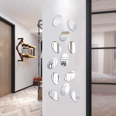 Adesivo da Parete Specchio Ovale Minimalista Moderno Fai-da-te Acrilico 3D Superficie Riflettente Decalcomania Decorativa per Soggiorno Camera