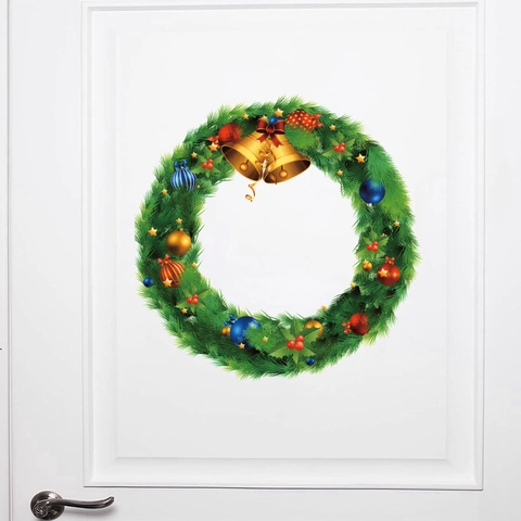 Christmas Wreath Wall Sticker PVC Waterproof Removable Door Window Decal Festive Decoration For Living Room Bedroom Home