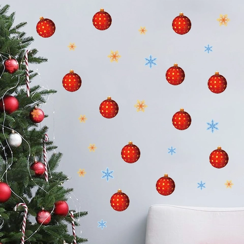 Pegatinas de Pared de Copo de Nieve y Bola de Navidad de PVC Calcomanías Festivas para Ventanas de Hogar Tienda Vidrio