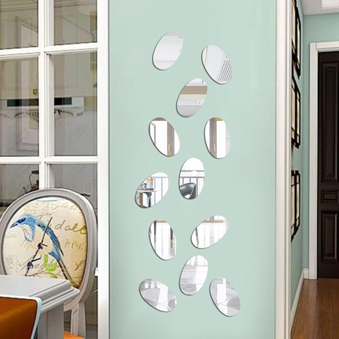 Adesivo da Parete Specchio Ovale Minimalista Moderno Fai-da-te Acrilico 3D Superficie Riflettente Decalcomania Decorativa per Soggiorno Camera