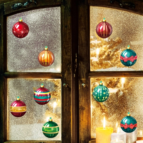 PVC Weihnachtskugel Fensteraufkleber Wasserdichte Wandtattoo Für Feiertage Haus Geschäft Fensterdekorationen PH-QT1249