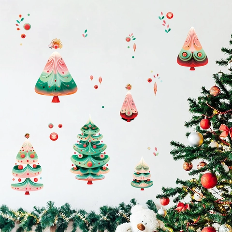 Vinilos Decorativos de Árbol de Navidad Pegatinas de PVC Removibles para Decoración de Ventanas y Paredes Navideñas Hogar