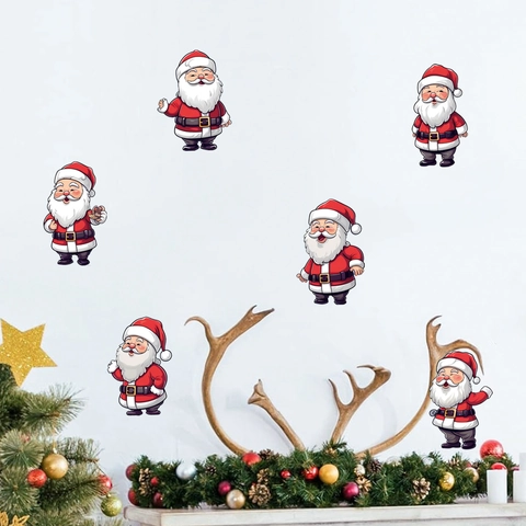 Cartoon Santa Claus Christmas Wall Stickers PVC Waterproof Window Decals For Home Festive Party Decor Cute DIY Stickers