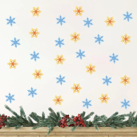 Stickers de Fenêtre Flocon de Neige de Noël Festif Décalcomanies PVC Pour Vacances Maison Boutique Décoration Verre Bleu Orange