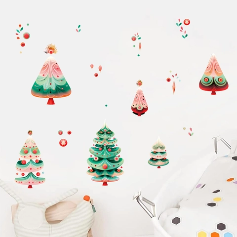 Vinilos Decorativos de Árbol de Navidad Pegatinas de PVC Removibles para Decoración de Ventanas y Paredes Navideñas Hogar