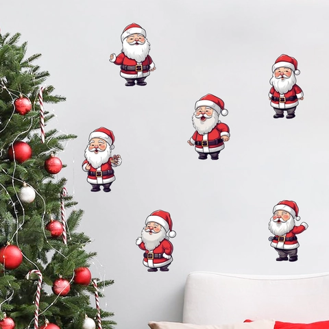 Cartoon Santa Claus Christmas Wall Stickers PVC Waterproof Window Decals For Home Festive Party Decor Cute DIY Stickers