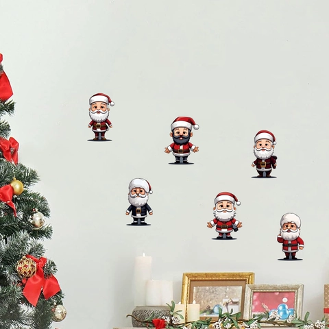 Pegatinas de Pared de Papá Noel de Dibujos Animados Calcomanías de Ventana de Navidad PVC Removible para Decoración del Hogar