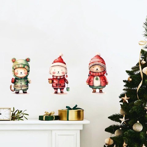 Weihnachten Cartoon Tiere Wandaufkleber Aquarell Bär Hase Aufkleber Für Festliche Fenster Home Decor Party Dekoration