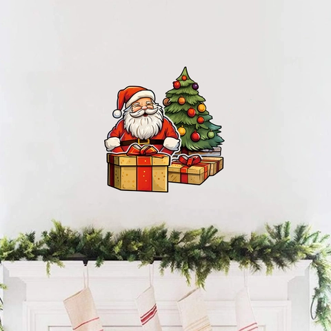 Pegatinas de Ventana de Navidad de Dibujos Animados Papá Noel Árbol de Navidad PVC Calcomanías de Pared para Puerta de Vidrio