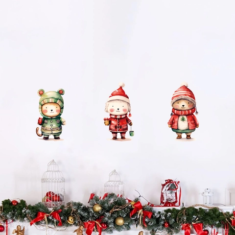 Weihnachten Cartoon Tiere Wandaufkleber Aquarell Bär Hase Aufkleber Für Festliche Fenster Home Decor Party Dekoration