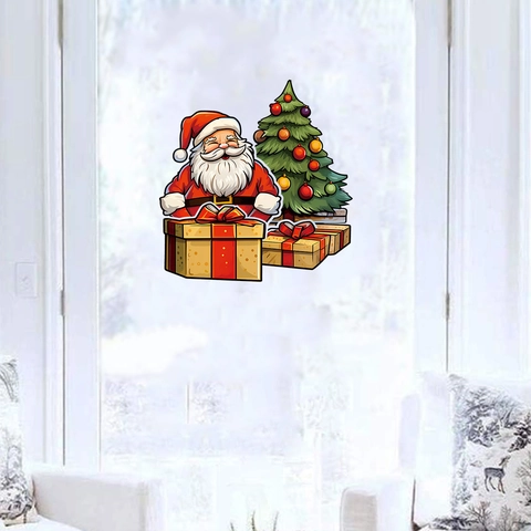 Pegatinas de Ventana de Navidad de Dibujos Animados Papá Noel Árbol de Navidad PVC Calcomanías de Pared para Puerta de Vidrio