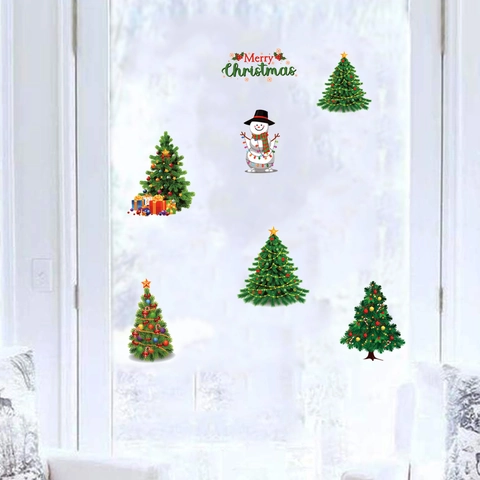Pegatinas de Pared de Navidad PVC Removibles Árbol de Navidad Muñeco de Nieve Calcomanías de Ventana para Decoración Festiva Hogar