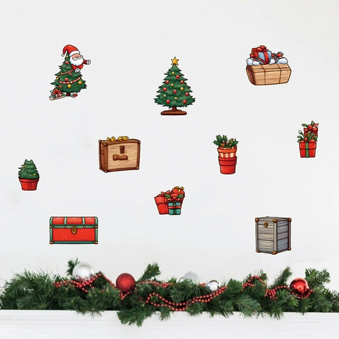 Pegatinas de Pared de Navidad de PVC Papá Noel Árbol de Navidad Calcomanías Removibles Ventana Festiva Decoración de Habitación