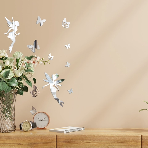 Acryl 3D Fee Schmetterling Spiegel Wandaufkleber DIY Reflektierende Wandtattoos Für Wohnzimmer Schlafzimmer Home Wanddekoration