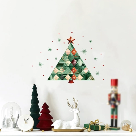 Geometrische Patchwork Kerstboom Wandaufkleber PVC Abnehmbare DIY Feiertag Fenster Dekoration Für Haus Wohnzimmer