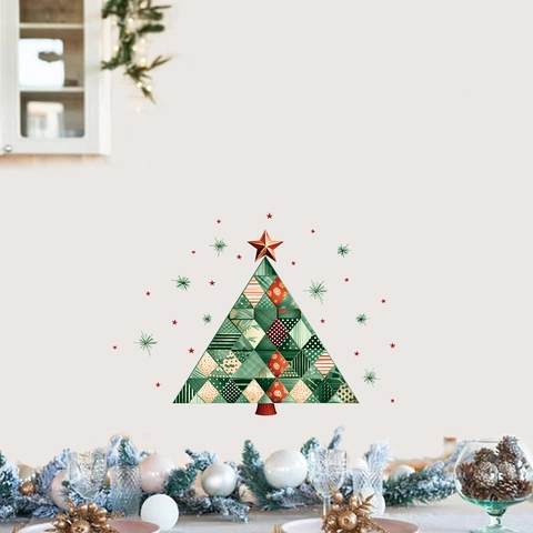 Geometrische Patchwork Kerstboom Wandaufkleber PVC Abnehmbare DIY Feiertag Fenster Dekoration Für Haus Wohnzimmer