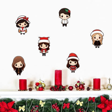 Noël Dessin Animé Chibi Personnages Stickers Muraux PVC Autocollant Décalcomanies De Fenêtre Pour Salon Décoration Maison