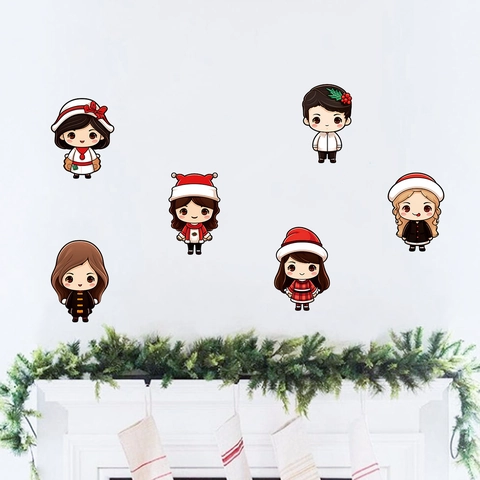Noël Dessin Animé Chibi Personnages Stickers Muraux PVC Autocollant Décalcomanies De Fenêtre Pour Salon Décoration Maison