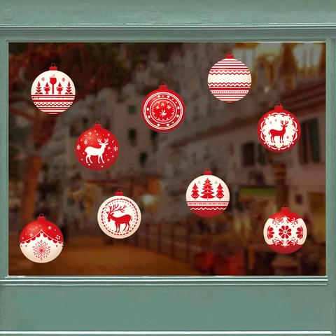 Pegatinas de Ventana de Navidad PVC Rojo Blanco Reno Copo de Nieve Árbol Bola Patrones Calcomanías de Pared Para Decoración de Hogar