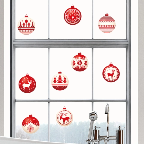 Pegatinas de Ventana de Navidad PVC Rojo Blanco Reno Copo de Nieve Árbol Bola Patrones Calcomanías de Pared Para Decoración de Hogar