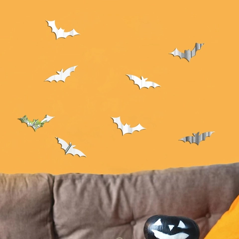 3D Pipistrello Specchio Adesivi da Parete in Acrilico Halloween Decorazione Fai da Te Pipistrello Silhouette Decalcomanie Casa