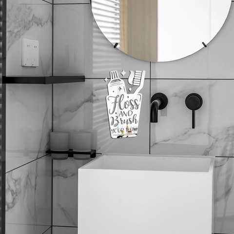 Adesivo da Parete Specchio in Acrilico Floss And Brush Your Teeth Silhouette Spazzolino da Denti Bagno Decorazione Specchio