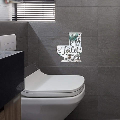 Pegatina de Pared de Espejo Acrílico de Silueta de Inodoro Creativo Cita Flush The Toilet Close The Lid Decoración