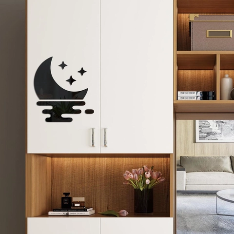 Adesivo Murale Specchio Acrilico Design Luna e Stelle Decalcomanie Decorative Per Soggiorno Camera Da Letto Moderno Arredo Casa