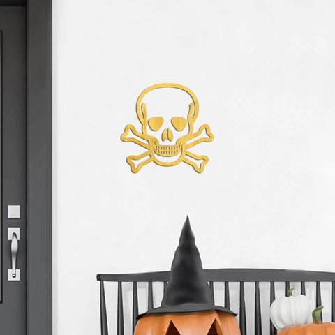 Adesivo da Parete a Specchio Halloween Teschio e Tibie Incrociate in Acrilico Impermeabile per Soggiorno Festa Casa Decorazione
