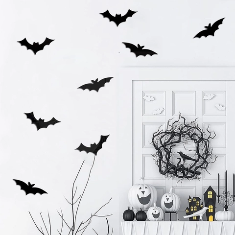 3D Pipistrello Specchio Adesivi da Parete in Acrilico Halloween Decorazione Fai da Te Pipistrello Silhouette Decalcomanie Casa