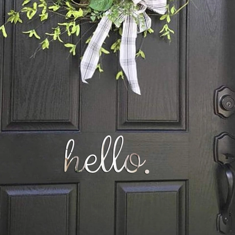 Sticker Mural Acrylique Miroir 3D Panneau Hello Décoration Porte Entrée Maison Moderne Minimaliste Auto Adhésif Décalcomanie Ornement