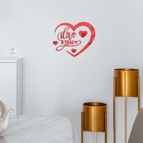 3D Acryl Spiegel Wandaufkleber Herzform I Love You Schriftzug Selbstklebend Abnehmbar DIY Dekoration Für Zuhause