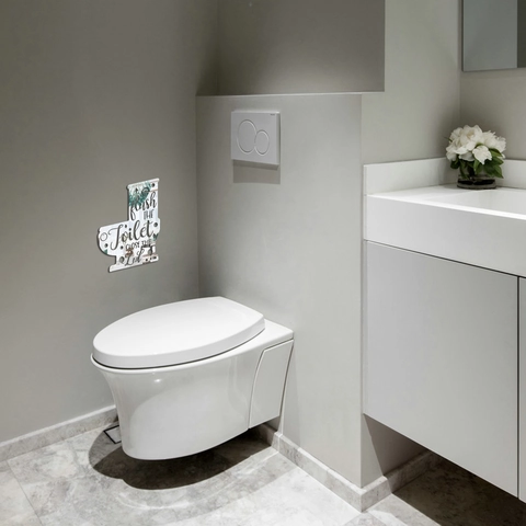 Pegatina de Pared de Espejo Acrílico de Silueta de Inodoro Creativo Cita Flush The Toilet Close The Lid Decoración