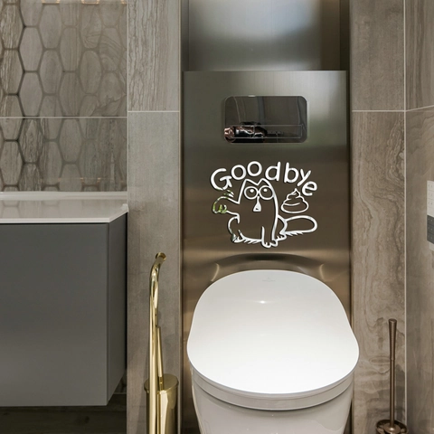 Acryl Spiegel Wandaufkleber Lustige Cartoon Katze Goodbye Design 3D Wasserdichtes Toiletten Dekor Für Badezimmer Kunst Wandbild