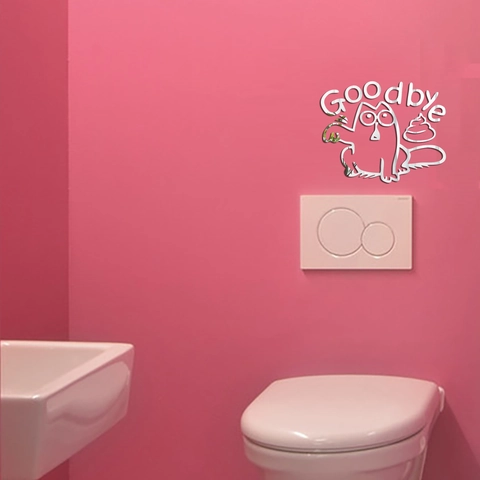 Acryl Spiegel Wandaufkleber Lustige Cartoon Katze Goodbye Design 3D Wasserdichtes Toiletten Dekor Für Badezimmer Kunst Wandbild