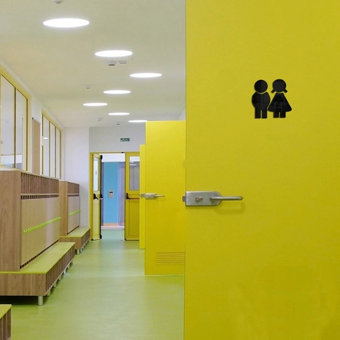 Adesivo da Parete a Specchio in Acrilico 3D Creativo Segnale per Porta del Bagno Icone Maschili e Femminili Placca Decorativa Casa