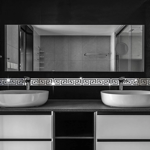 Adesivi Murali Specchio 3D in Acrilico Greca Traforata Bordo Geometrico Decalcomanie per Pareti per Decorazione Casa Bagno