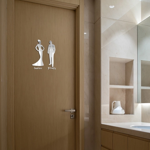 3D Spiegel Acryl Toiletbord Muurstickers Man Vrouw Dames Heren Badkamer Deurindicator DIY Huisdecoratie Plaquette