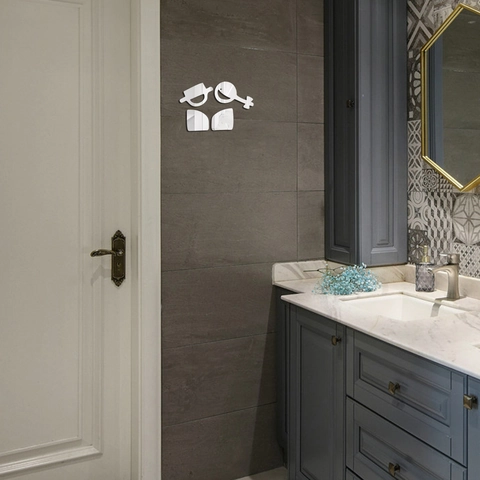 Adesivo da Parete in Acrilico Effetto Specchio Segnale 3D per Porta del Bagno Simbolo di Genere Minimalista Decorazione Casa
